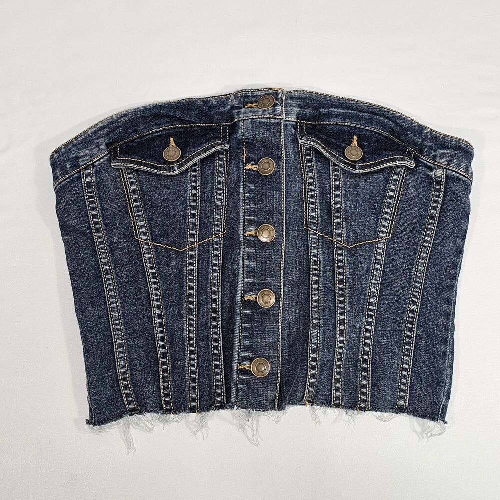 SO Strapless Button-Front Jean Bustier Tube Top  Juniors Size L ( Women's M)